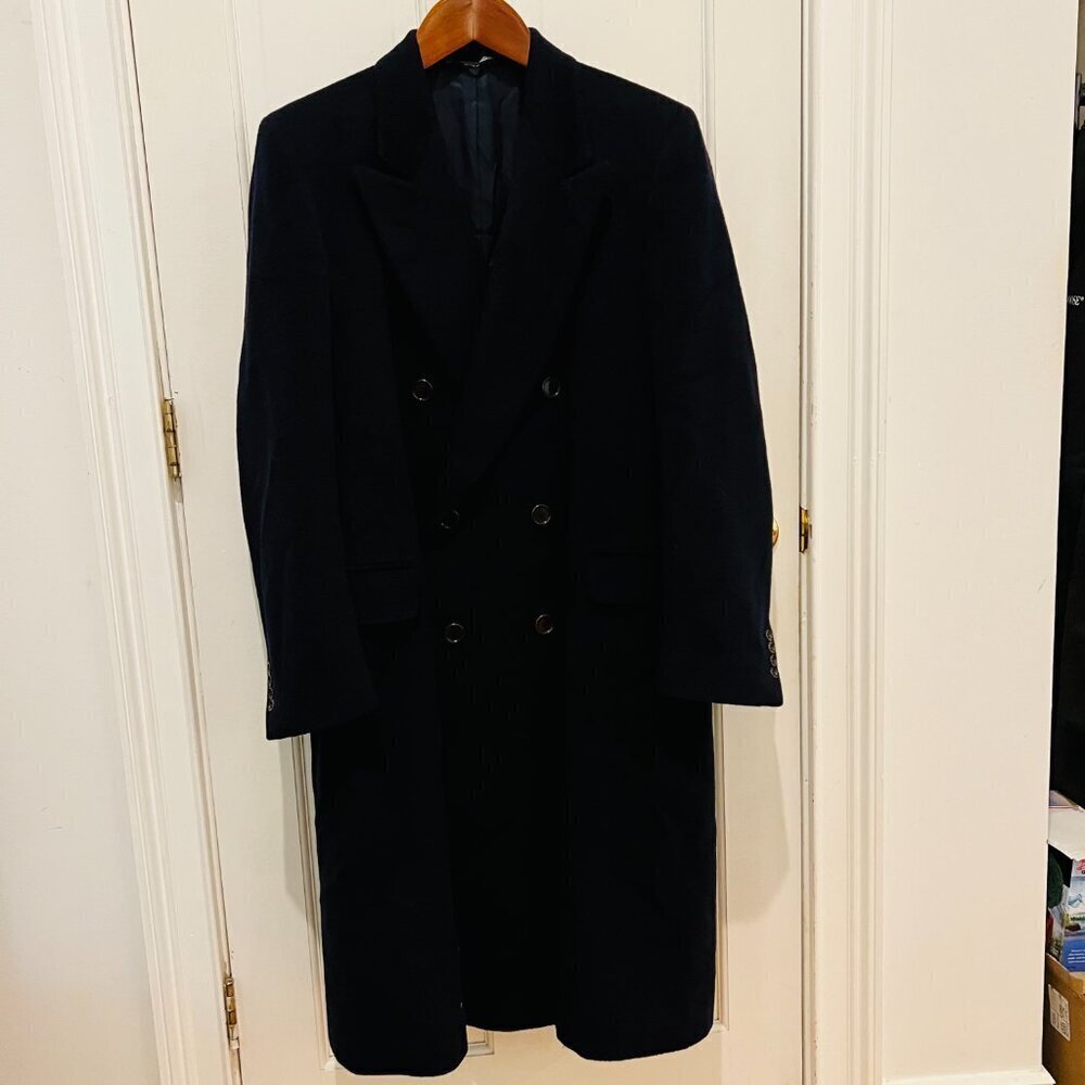 Lanvin Cashmere and Wool Double Breasted Peaked Lapel Men Coat Size 50 Navy Blue - Picture 8 of 16